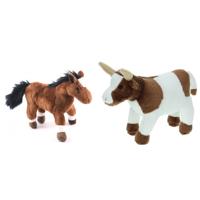 Pluche knuffel boerderijdieren set - Koe en Paard - van 22 cm - Zachte kinder knuffels - cadeau