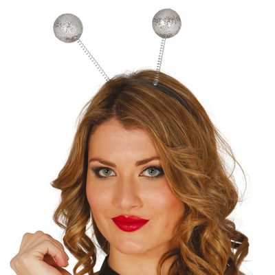 Verkleed diadeem discoballen/Aliens sprieten - zilver - meisjes/dames - Carnaval Verkleed diadeem discoballen/Aliens sprieten - zilver - meisjes/dames - Carnaval