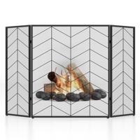 3-Pans Klapschoorsteen Scherm Metalen Schoorsteen Scherm 132 x 79 cm Landschap Patroon Gaas Vonkenvanger Beschermrooster voor Kachel