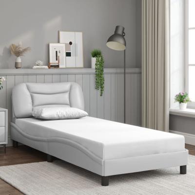 Bedframe met hoofdbord kunstleer wit 90x200 cm