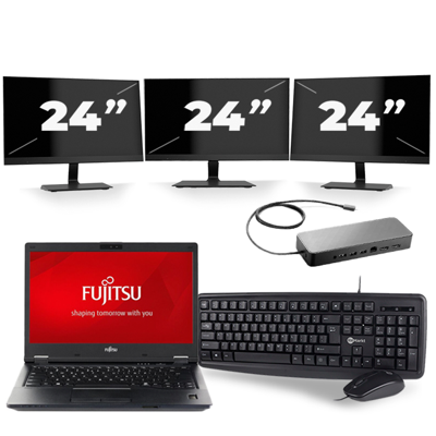 Fujitsu LifeBook E548 - Intel Core i3-7e Generatie - 14 inch - 8GB RAM - 256GB SSD - Windows 11 + 3x 24 inch Monitor