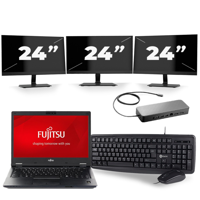 Fujitsu LifeBook E548 - Intel Core i3-7e Generatie - 14 inch - 8GB RAM - 256GB SSD - Windows 11 + 3x 24 inch Monitor