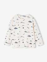 T-shirt jongens met bergthema-afbeeldingen ecru