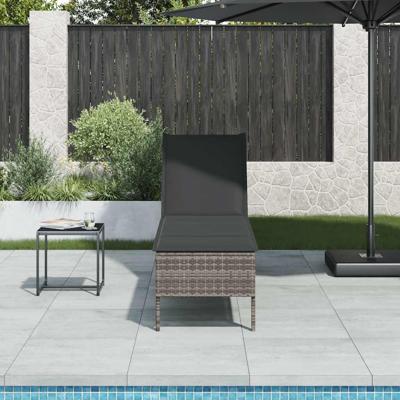 Ligstoel met kussen grijs 55x200x44cm polyrotan