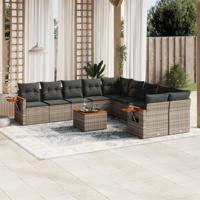 11-delige Loungeset met kussens poly rattan grijs
