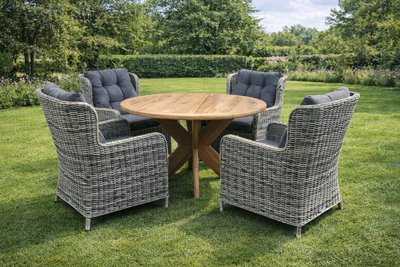 SenS-Line Tejeda tuinset 4 wicker stoelen met teakhouten tafel - Showmodel Woerden- - Teak,Wicker- Sens-Line