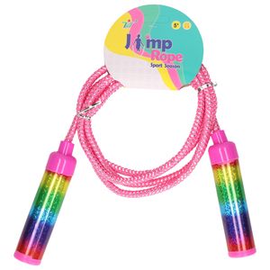 Springtouw speelgoed Rainbow glitters - roze - 210 cm - buitenspeelgoed