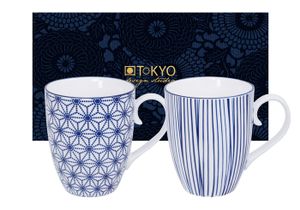 Tokyo Design Studio - Nippon Blue - Mokset - Ster/Lijnen - Set van 2 stuks - 8.5 x 10.2cm 380ml