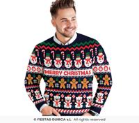 Kerst Sweater Merry Christmas Sneeuwpop Blauw Heren