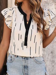 V Neck Striped Casual Shirt