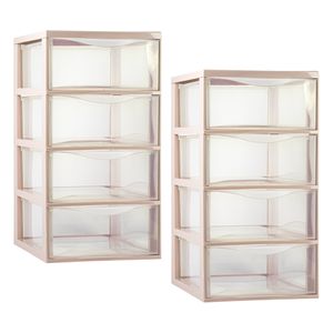 Ladeblokje/bureau organizer - 2x - 4 lades - transparant/beige - L26 x B37 x H49 cm - plastic