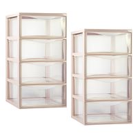 Ladeblokje/bureau organizer - 2x - 4 lades - transparant/beige - L26 x B37 x H49 cm - plastic - thumbnail