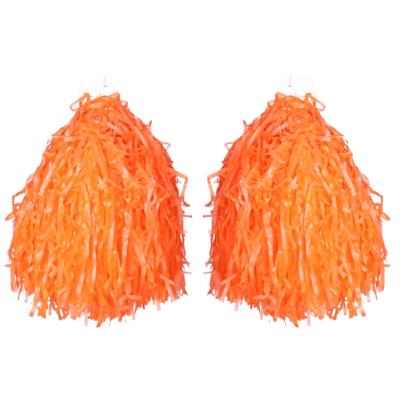 2x Stuks cheerball/pompom oranje met ringgreep 33 cm