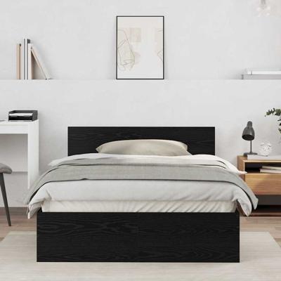 Bedframe met hoofdeinde Zwart Eiken 120 x 190 cm Bewerkt hout
