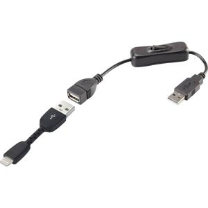 Renkforce USB-kabel USB 2.0 USB-A stekker, Apple Lightning stekker 0.30 m Zwart Incl. aan/uitschakelaar, Vergulde steekcontacten RF-3346622