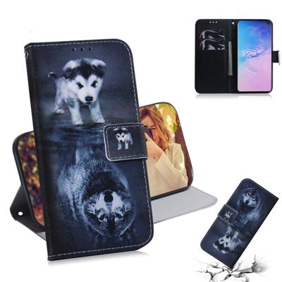Wolf en hond patroon gekleurde tekening horizontale Flip lederen case voor Galaxy S10 met houder & card slots & portemonnee