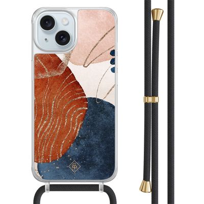 iPhone 15 hoesje met zwart koord - Abstract terracotta
