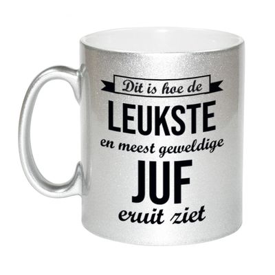 Zilveren leukste en meest geweldige juf cadeau koffiemok / theebeker 330 ml Zilveren leukste en meest geweldige juf cadeau koffiemok / theebeker 330 ml