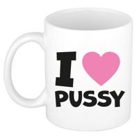 Cadeau koffie/thee mok - roze - I love pussy - pride / gay - 300 ml - keramiek - vrijgezellen
