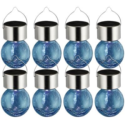 Sunnydays Solar sfeer hanglamp - 8x - tuin - lampenbol - blauw - glas - 9 cm