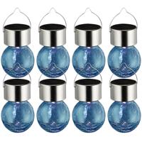 Sunnydays Solar sfeer hanglamp - 8x - tuin - lampenbol - blauw - glas - 9 cm