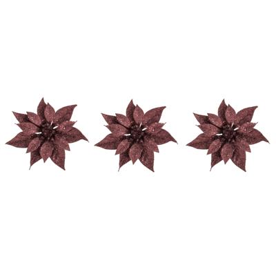 Kerstboomversiering Kerstster - 3x - 18 cm - donkerrood glitter - op clip - ornament