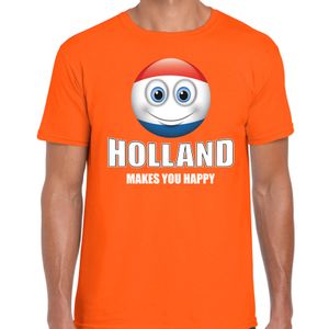 Holland makes you happy landen t-shirt Nederland oranje voor heren met emoticon