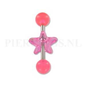 Tongpiercing acryl met donut ster hard roze