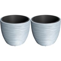 Plantenpot/bloempot Furu Stripes - 2x - buiten/binnen - kunststof - lichtgrijs - D35 x H35 cm