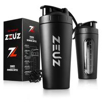 ZEUZ® Premium RVS Shakebeker – Proteïne Shaker – Shake Beker - BPA Vrij – 700 ml - Mat Zwart - thumbnail