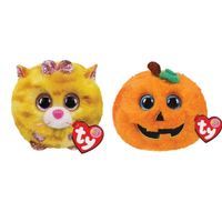 Ty - Knuffel - Teeny Puffies - Tabitha Cat & Halloween Pumpkin