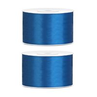 2x Hobby/decoratie blauw satijnen sierlinten 3,8 cm/38 mm x 25 meter