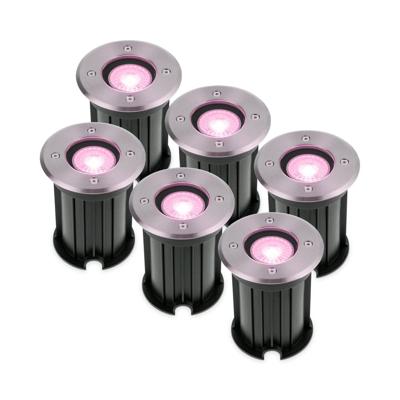 Set van 6 Maisy Smart Grondspots Rond - Ø12cm - 5.5 Watt 345 lumen - RGBWW - Wifi + Bluetooth - Bestuurbaar via app - IP67 waterdicht - Google Home - Amazon Alexa - RVS