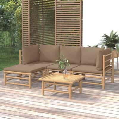 5-delige Loungeset met kussens bamboe taupe