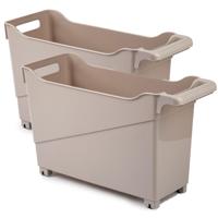 Plasticforte Trolley - Set van 3x stuks - lichtbruin - L45 x B17 x H29cm - opberger op wieltjes