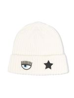 Chiara Ferragni Kids bonnet en maille à patch Wink - Blanc - thumbnail