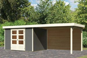 Woodfeeling | Tuinhuis Askola 5 met Overkapping 2,4, Zij- en Achterwand | Terragrijs