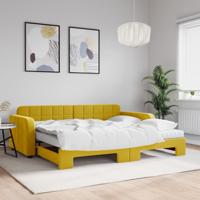 Slaapbank onderschuifbed en matrassen 90x200 cm fluweel geel