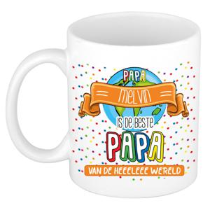 Naam mok papa Melvin - wit - de beste - keramiek - 300 ml - Vaderdag/verjaardag