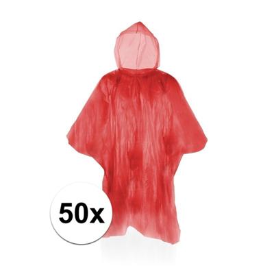 Wegwerp regenponcho - 50x - voor volwassenen - Rood - regen scherm - herbruikbaar als je wil