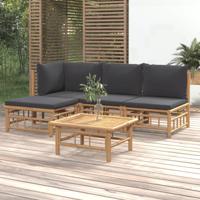 5-delige Loungeset met kussens bamboe donkergrijs