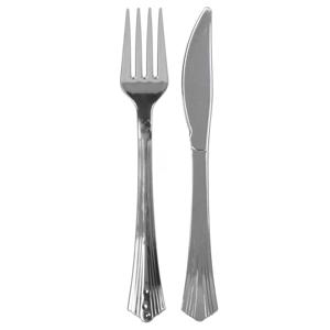 BBQ/verjaardag/camping bestek - 8 personen - stevig kunststof - 17 cm - zilver - herbruikbaar