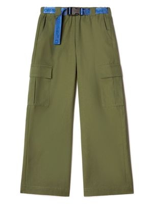 Off-White Kids pantalon cargo à ceinture logo Bookish - Vert
