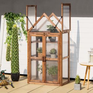 Portable 3 Tier Mini Houten Serre met Verwijderbare Planken Transparant