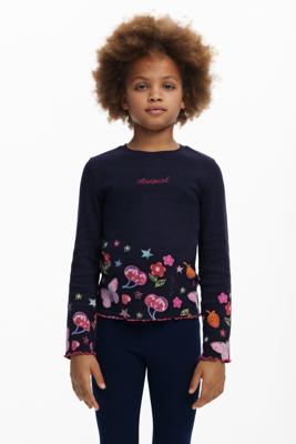 Lange mouwen T-shirt met bloemenlogo - BLUE - 5/6