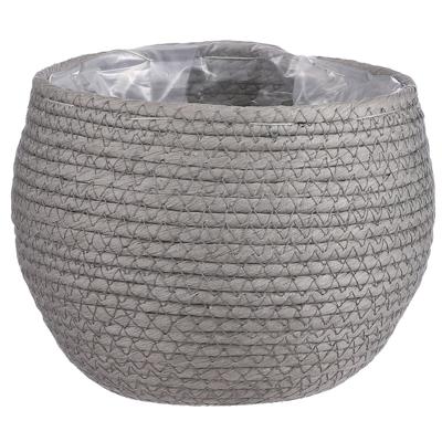 Mica Decorations Bloempot - rotan - grijs - jute - 18 x 15 cm - Met plastic binnenkant