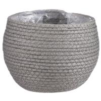 Mica Decorations Bloempot - rotan - grijs - jute - 18 x 15 cm - Met plastic binnenkant