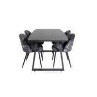 IncaBLBL eethoek eetkamertafel uitschuifbare tafel lengte cm 160 / 200 zwart en 4 Velvet eetkamerstal velours gebloeid. - thumbnail