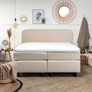 2-Persoons Boxspring Curvy - Teddystof - Creme/ Zand 140x210 cm - Pocketvering - Inclusief Topper - Dekbed-Discounter.nl