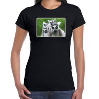 Dieren t-shirt met maki apen foto zwart voor dames - thumbnail